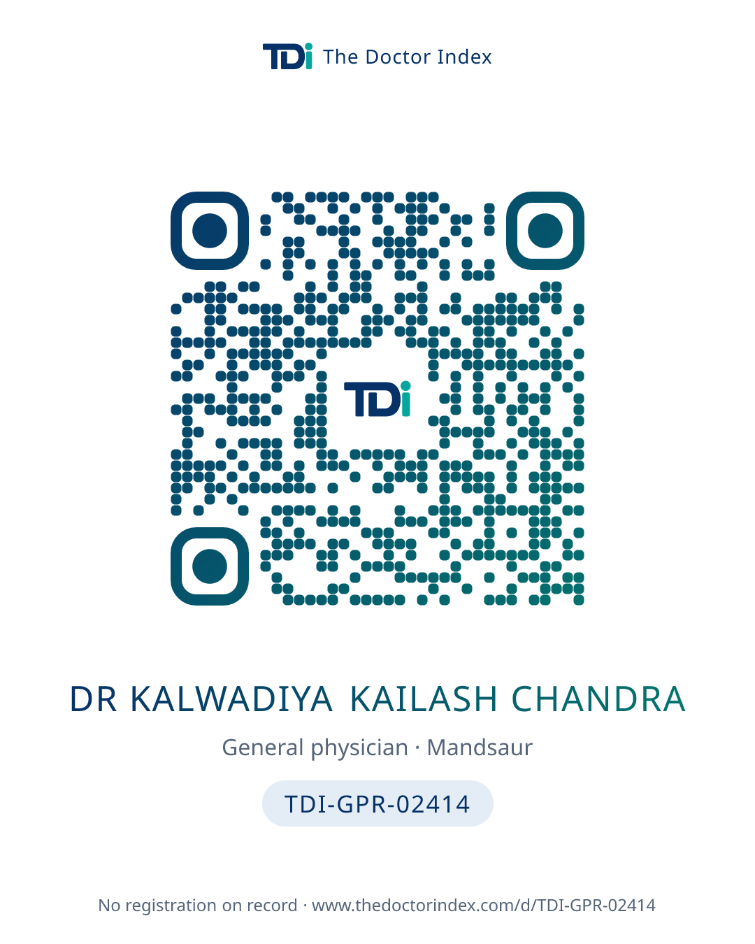 QR card for Dr Kalwadiya Kailash Chandra, TDI-GPR-02414