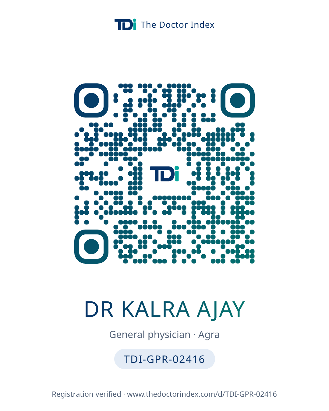 QR card for Dr Kalra Ajay, TDI-GPR-02416