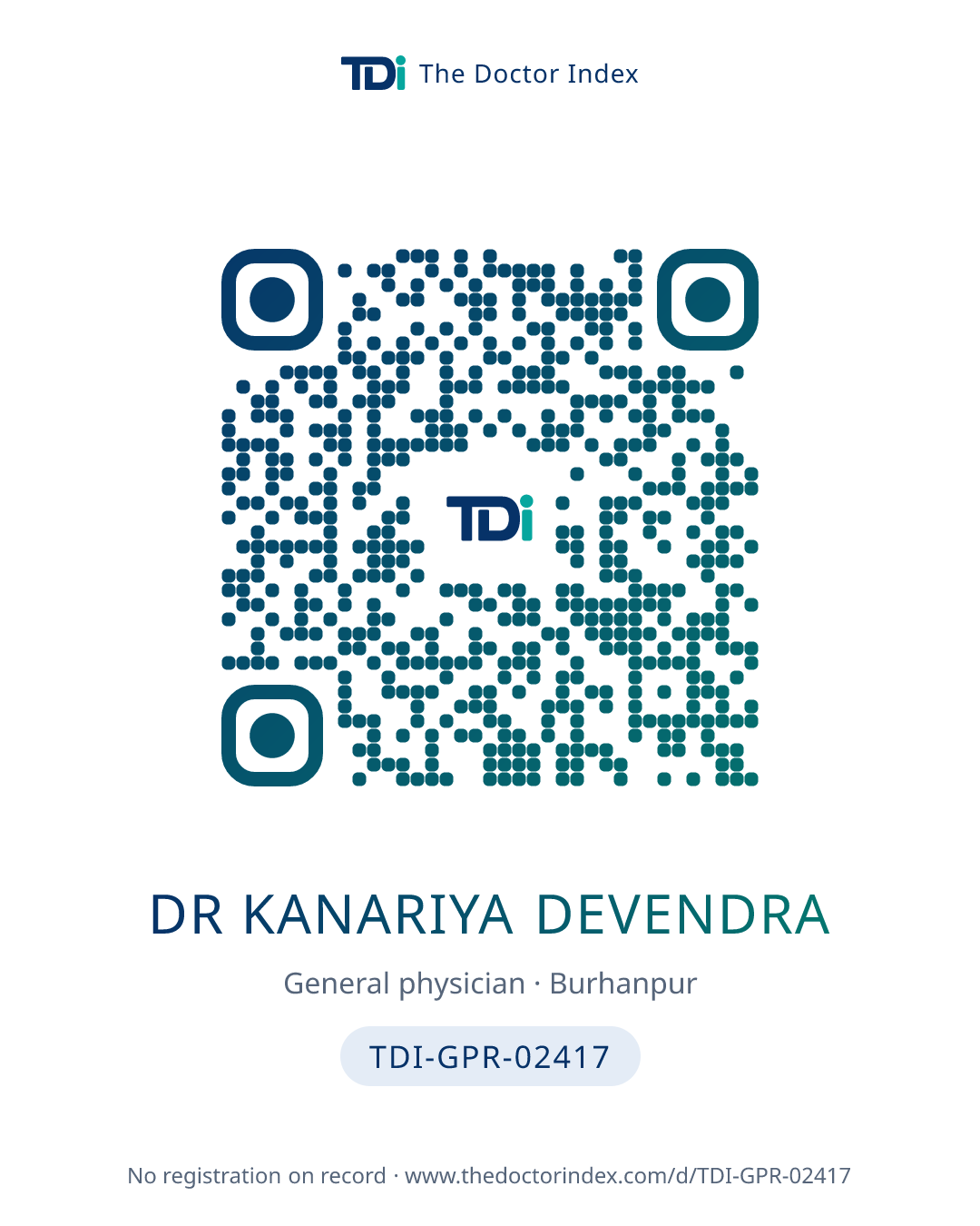 QR card for Dr Kanariya Devendra, TDI-GPR-02417