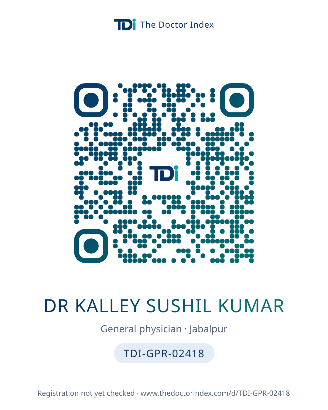 QR card for Dr Kalley Sushil Kumar, TDI-GPR-02418