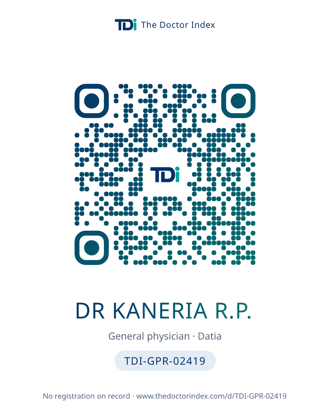 QR card for Dr Kaneria R.P., TDI-GPR-02419