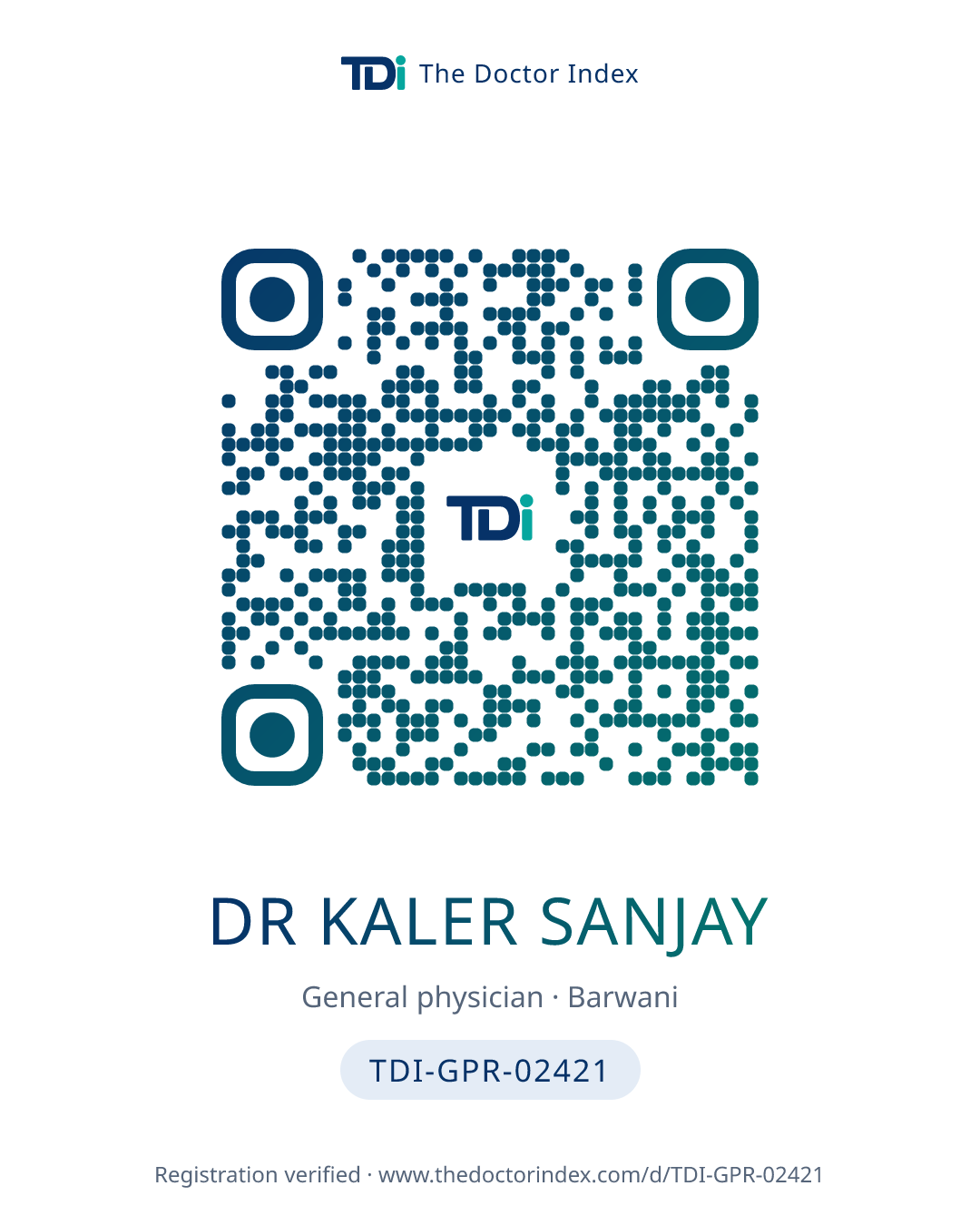 QR card for Dr Kaler Sanjay, TDI-GPR-02421