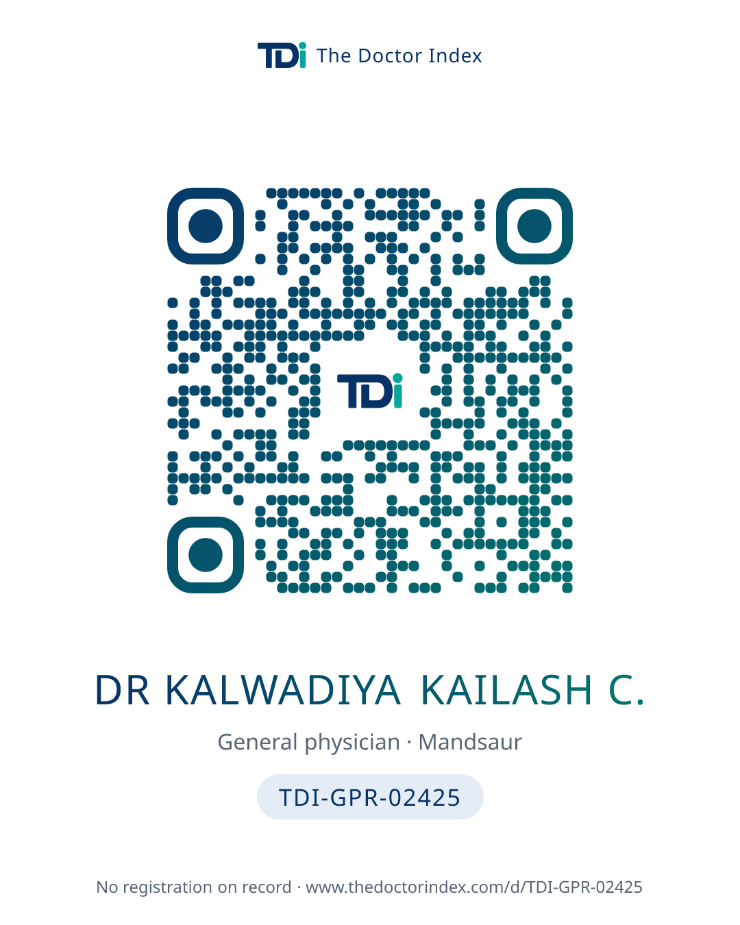 QR card for Dr Kalwadiya Kailash C., TDI-GPR-02425