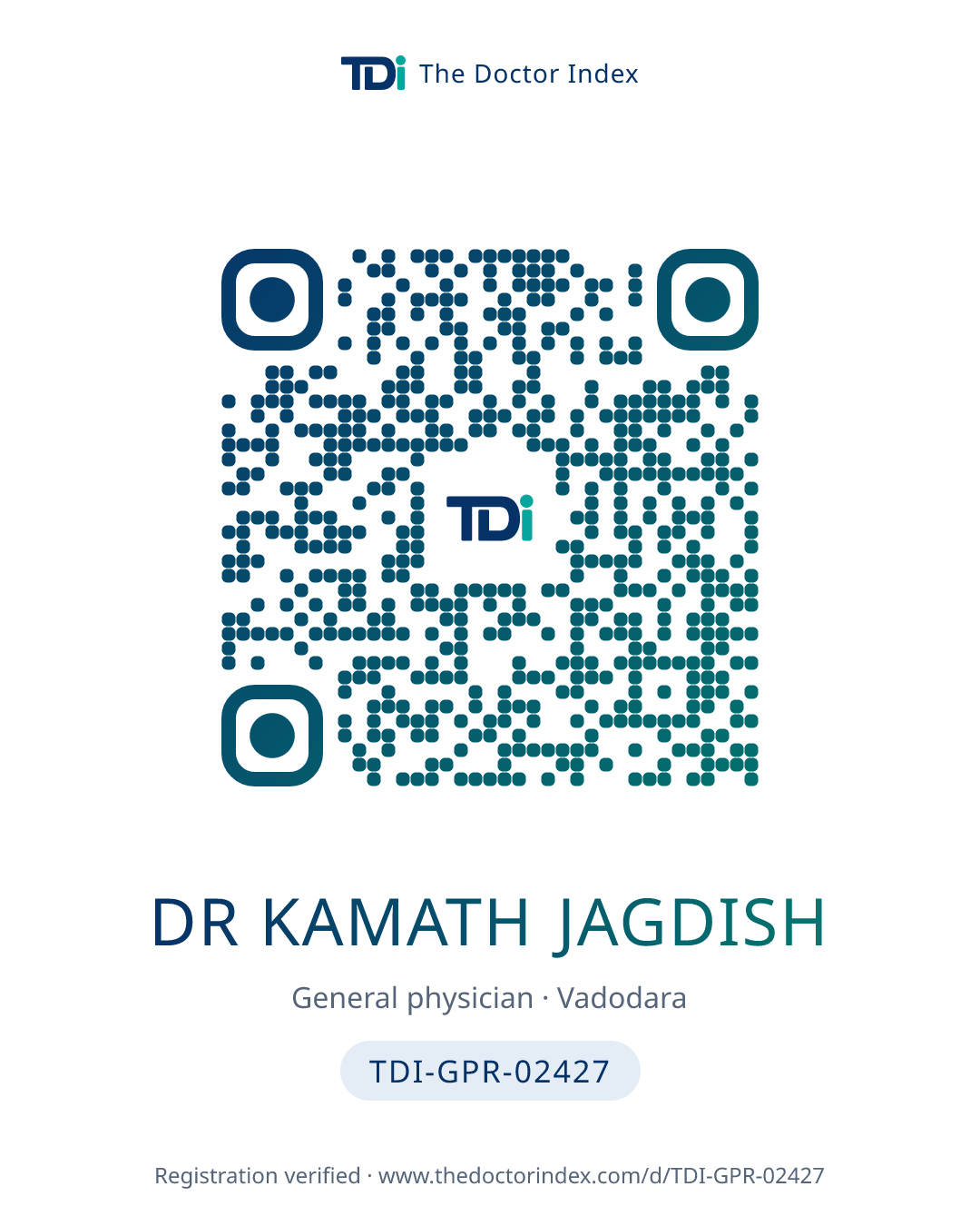 QR card for Dr Kamath Jagdish, TDI-GPR-02427