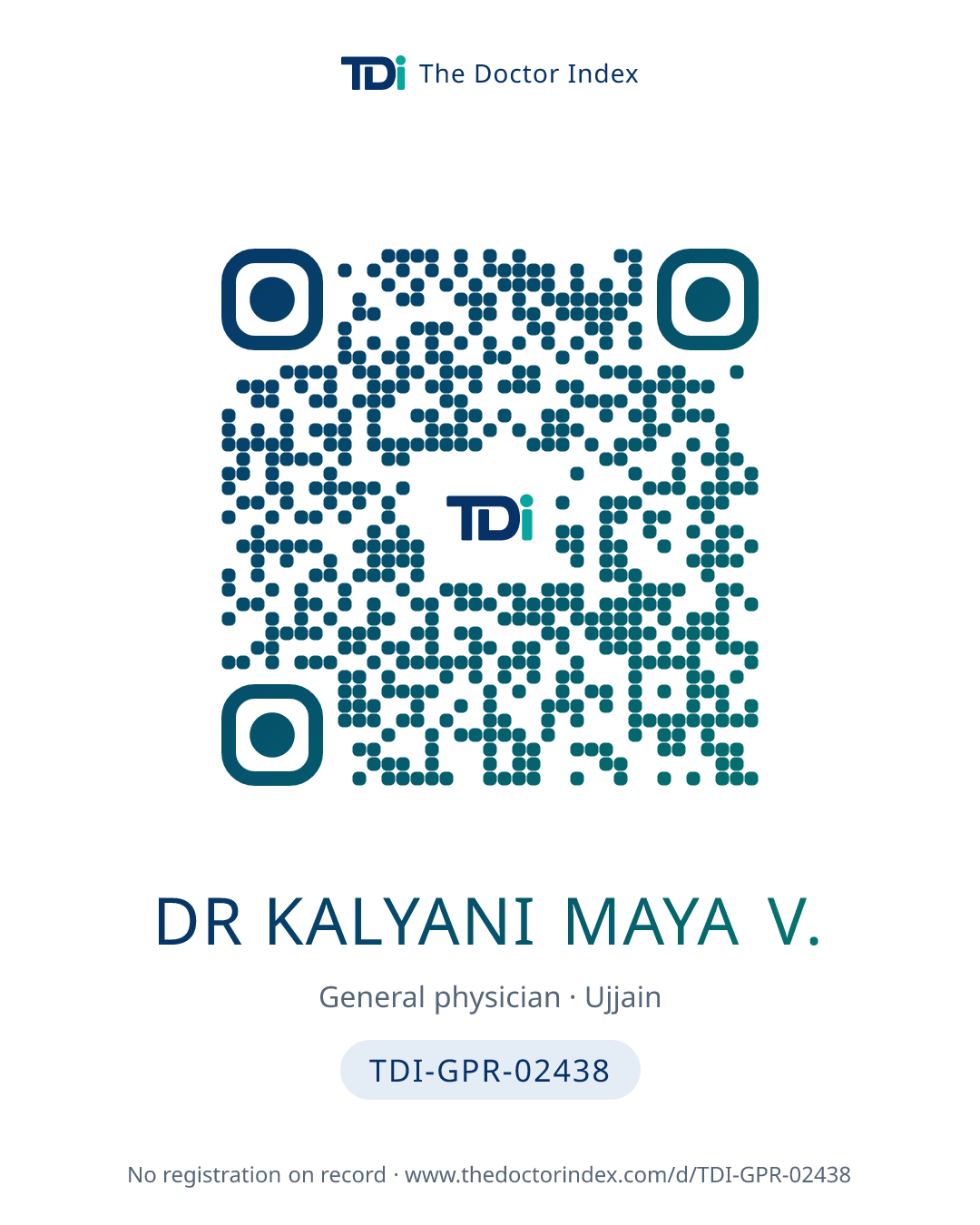 QR card for Dr Kalyani Maya V., TDI-GPR-02438