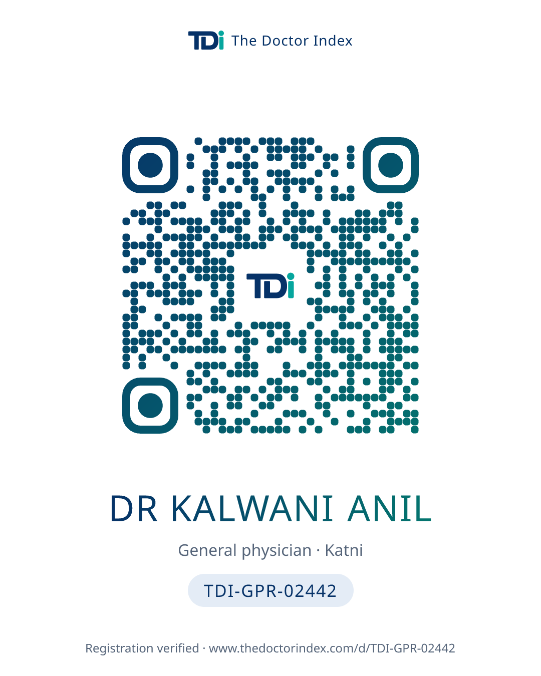 QR card for Dr Kalwani Anil, TDI-GPR-02442