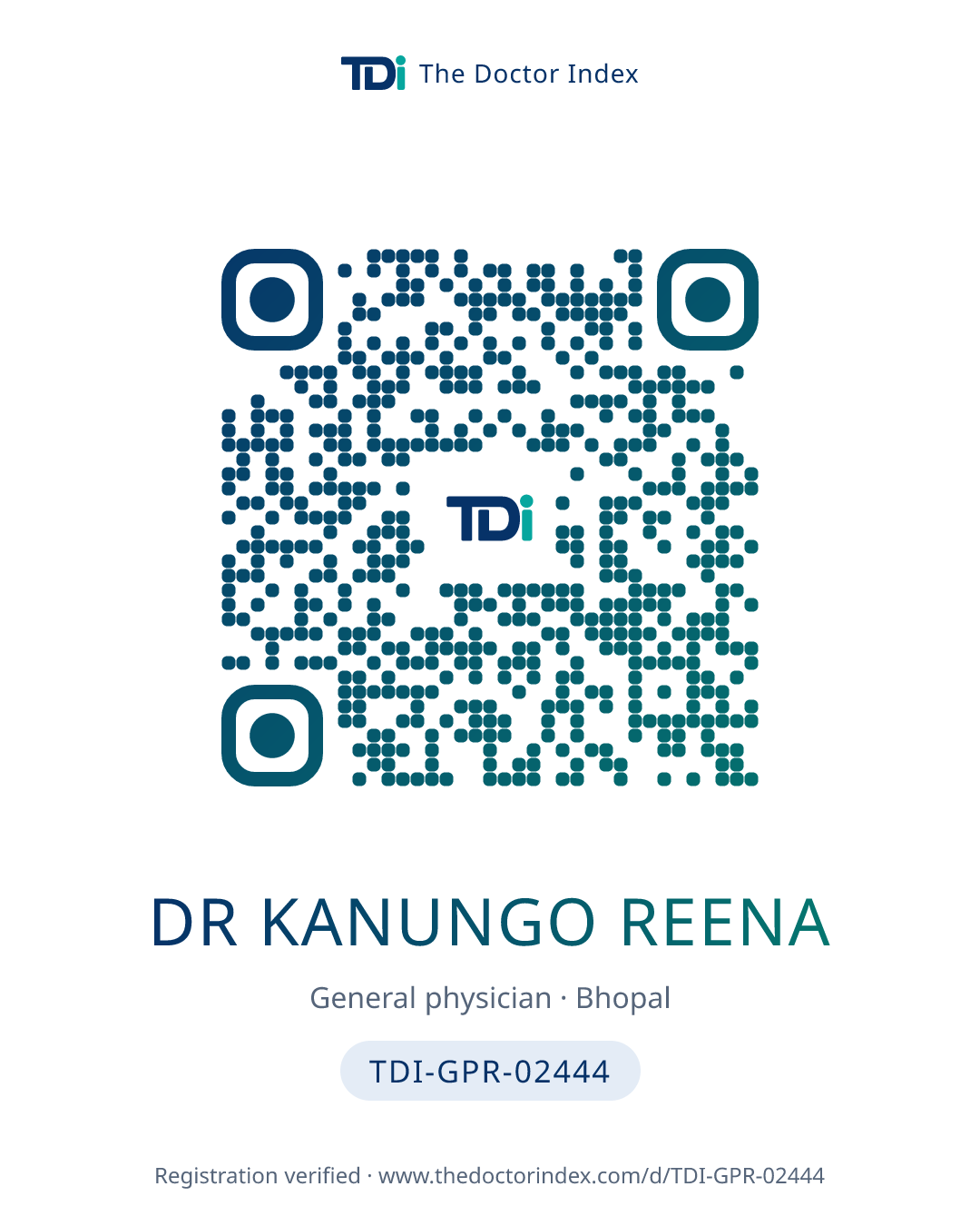 QR card for Dr Kanungo Reena, TDI-GPR-02444