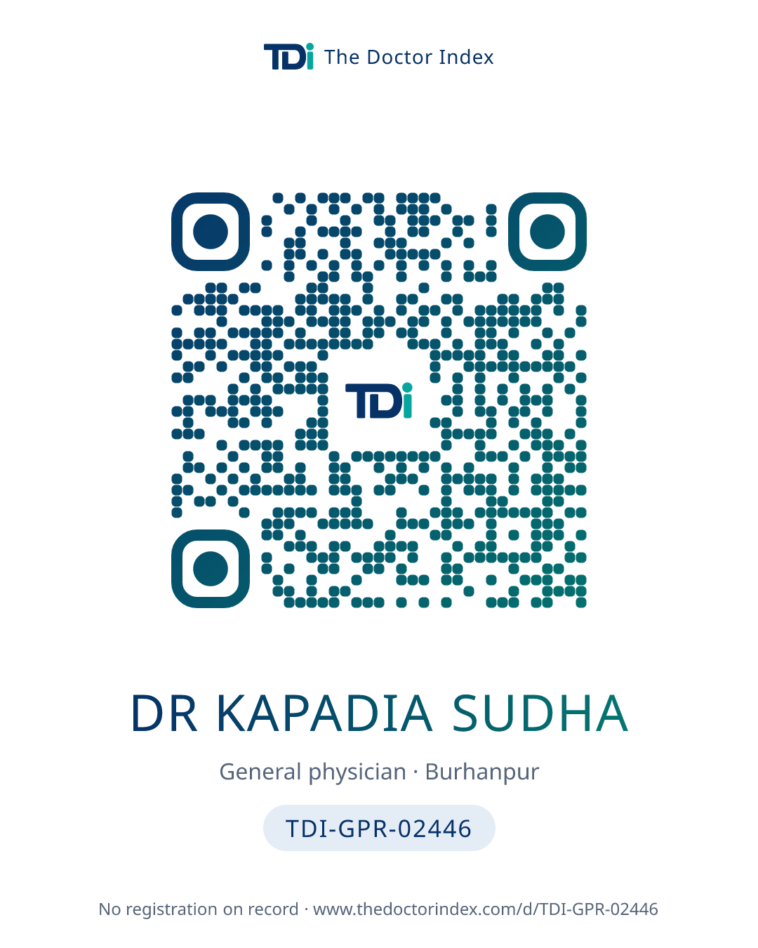 QR card for Dr Kapadia Sudha, TDI-GPR-02446