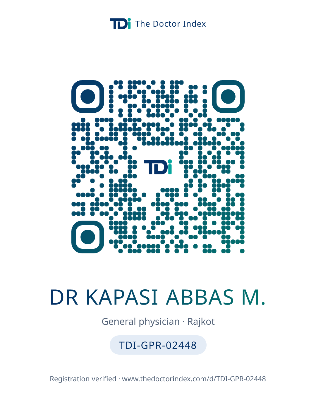 QR card for Dr Kapasi Abbas M., TDI-GPR-02448