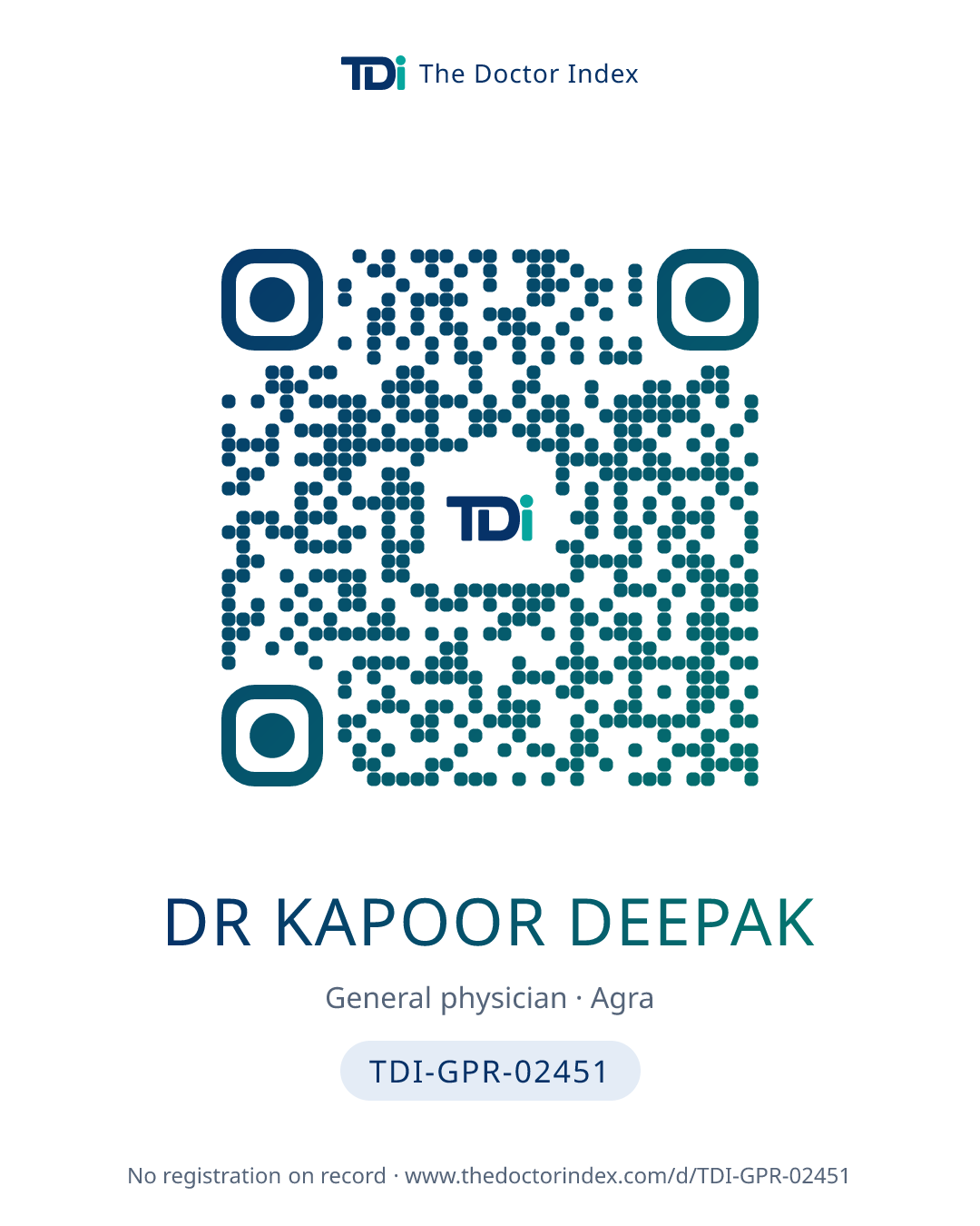 QR card for Dr Kapoor Deepak, TDI-GPR-02451