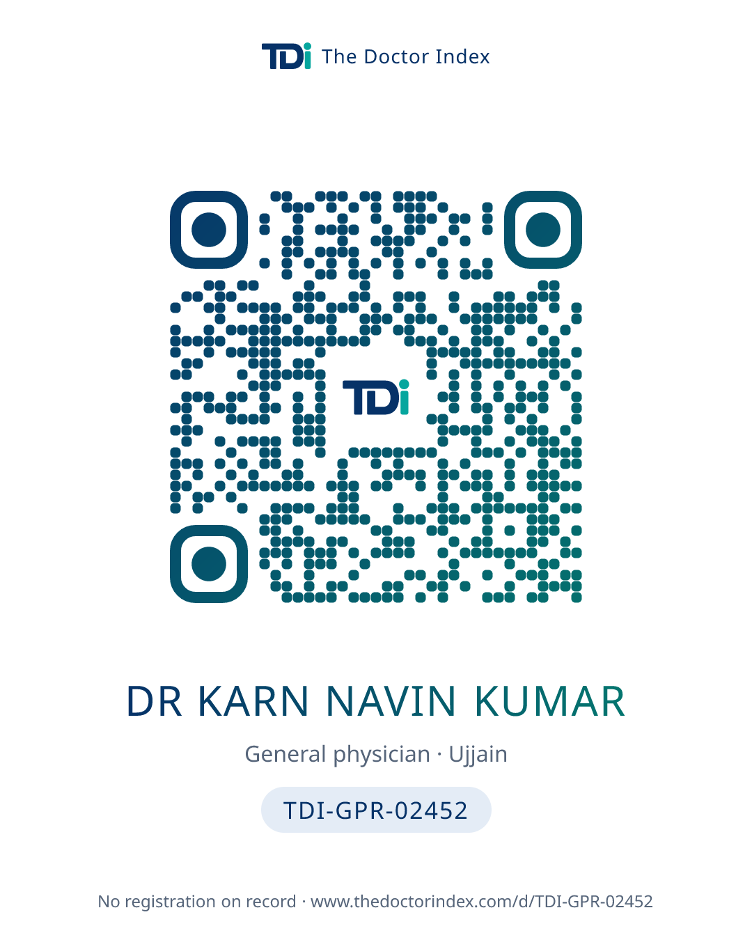 QR card for Dr Karn Navin Kumar, TDI-GPR-02452