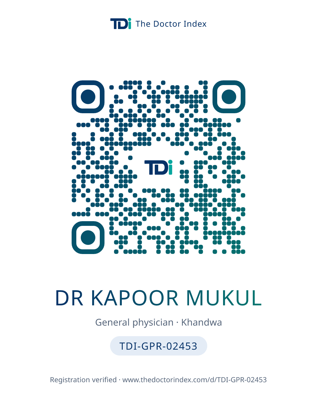 QR card for Dr Kapoor Mukul, TDI-GPR-02453