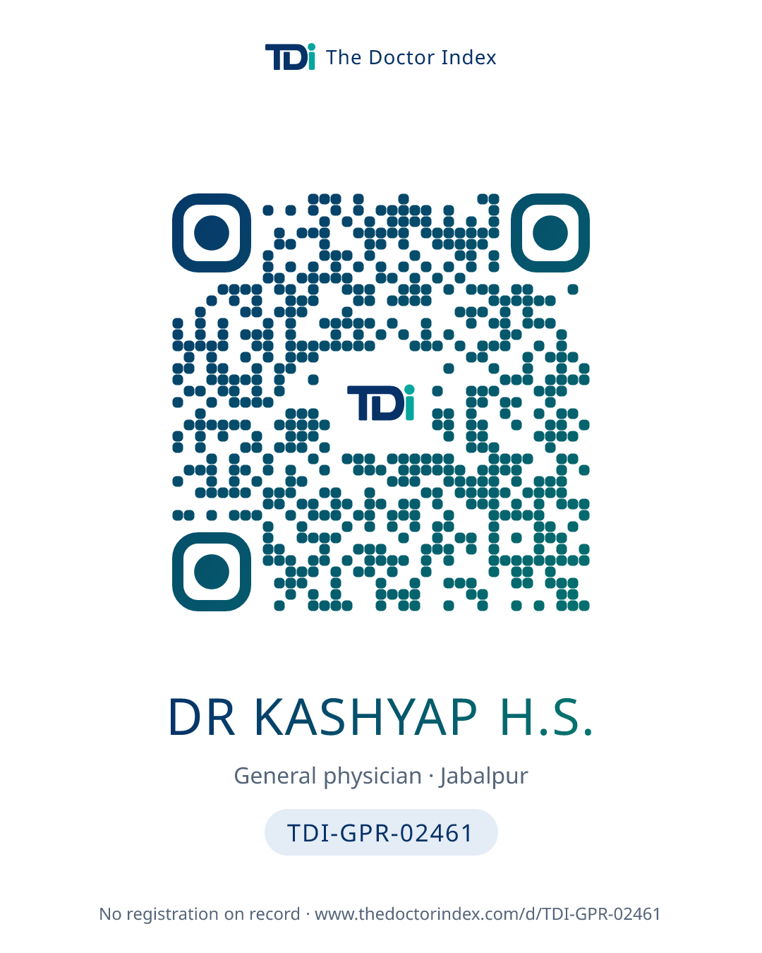 QR card for Dr Kashyap H.S., TDI-GPR-02461