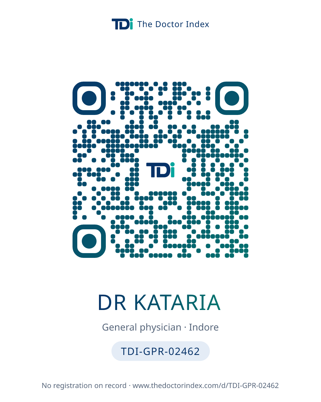 QR card for Dr Kataria, TDI-GPR-02462