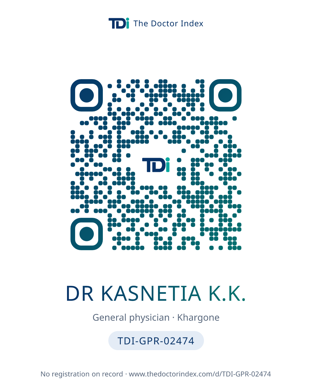 QR card for Dr Kasnetia K.K., TDI-GPR-02474