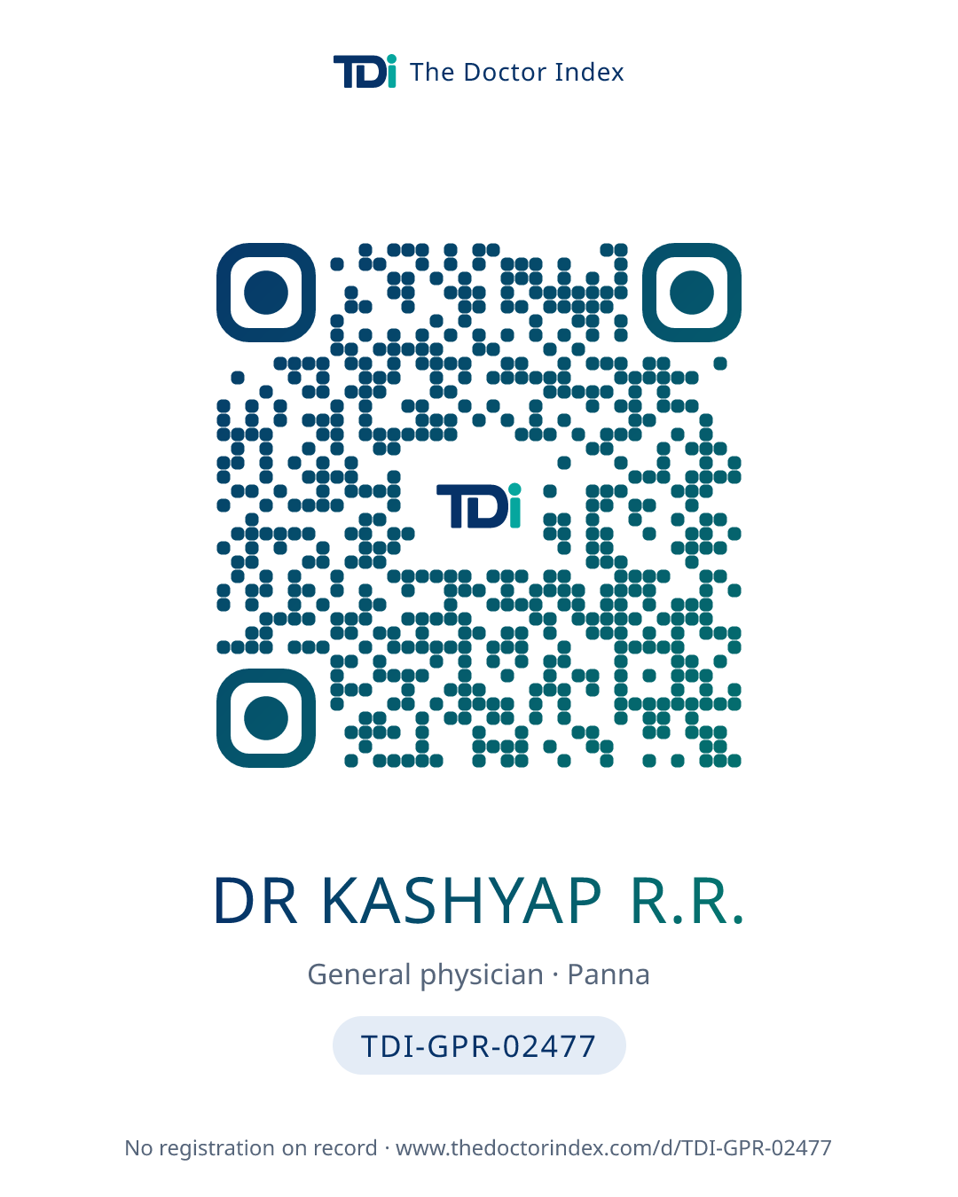 QR card for Dr Kashyap R.R., TDI-GPR-02477