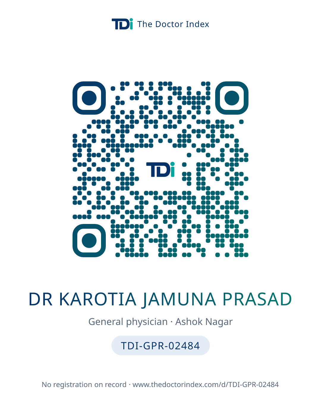 QR card for Dr Karotia Jamuna Prasad, TDI-GPR-02484