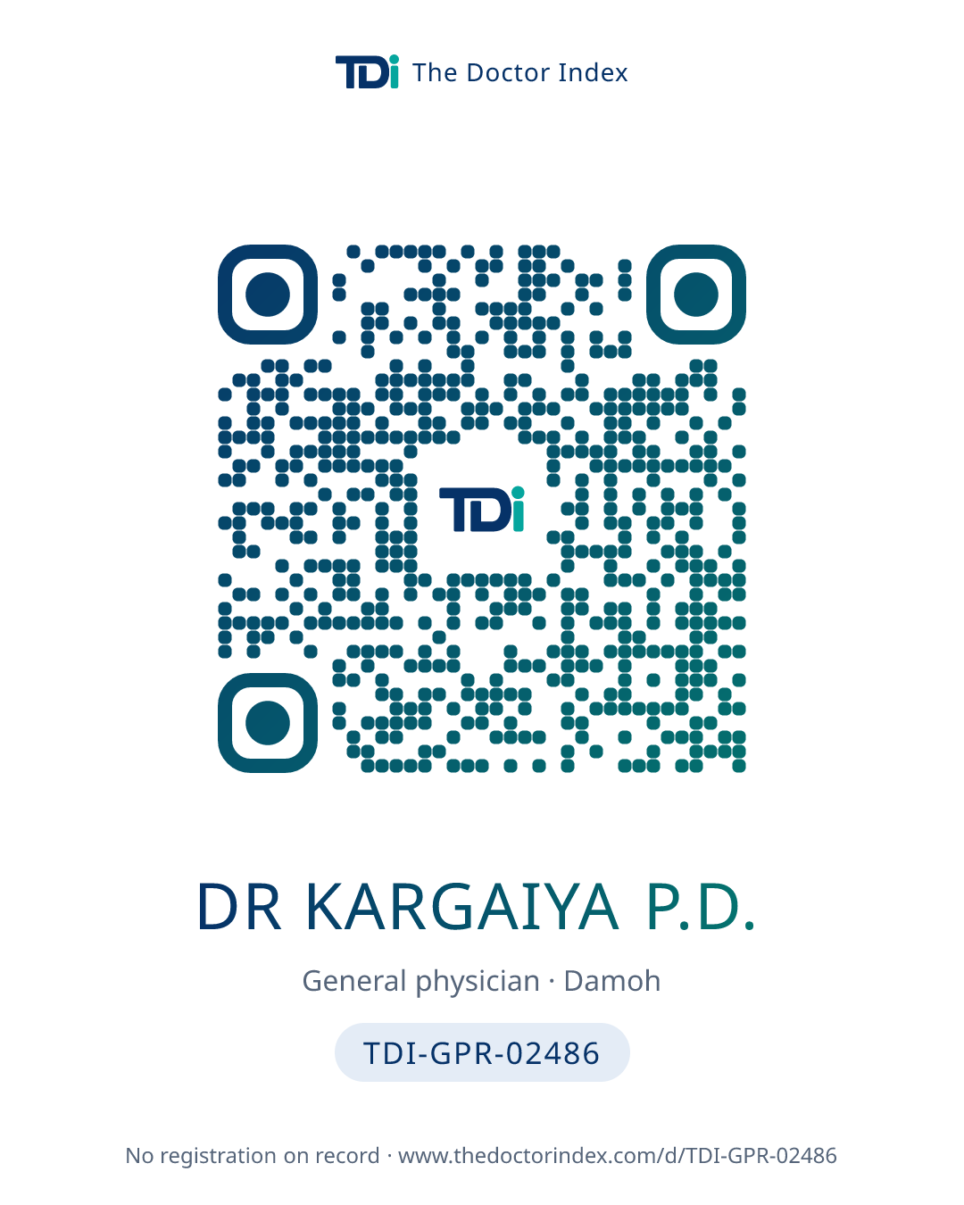QR card for Dr Kargaiya P.D., TDI-GPR-02486