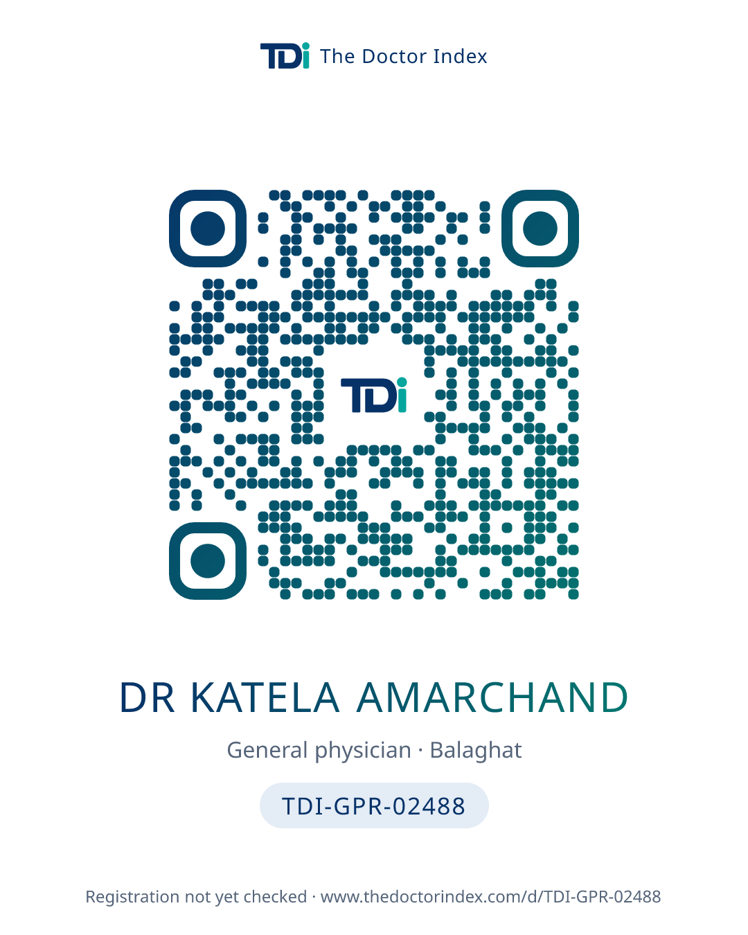 QR card for Dr Katela Amarchand, TDI-GPR-02488