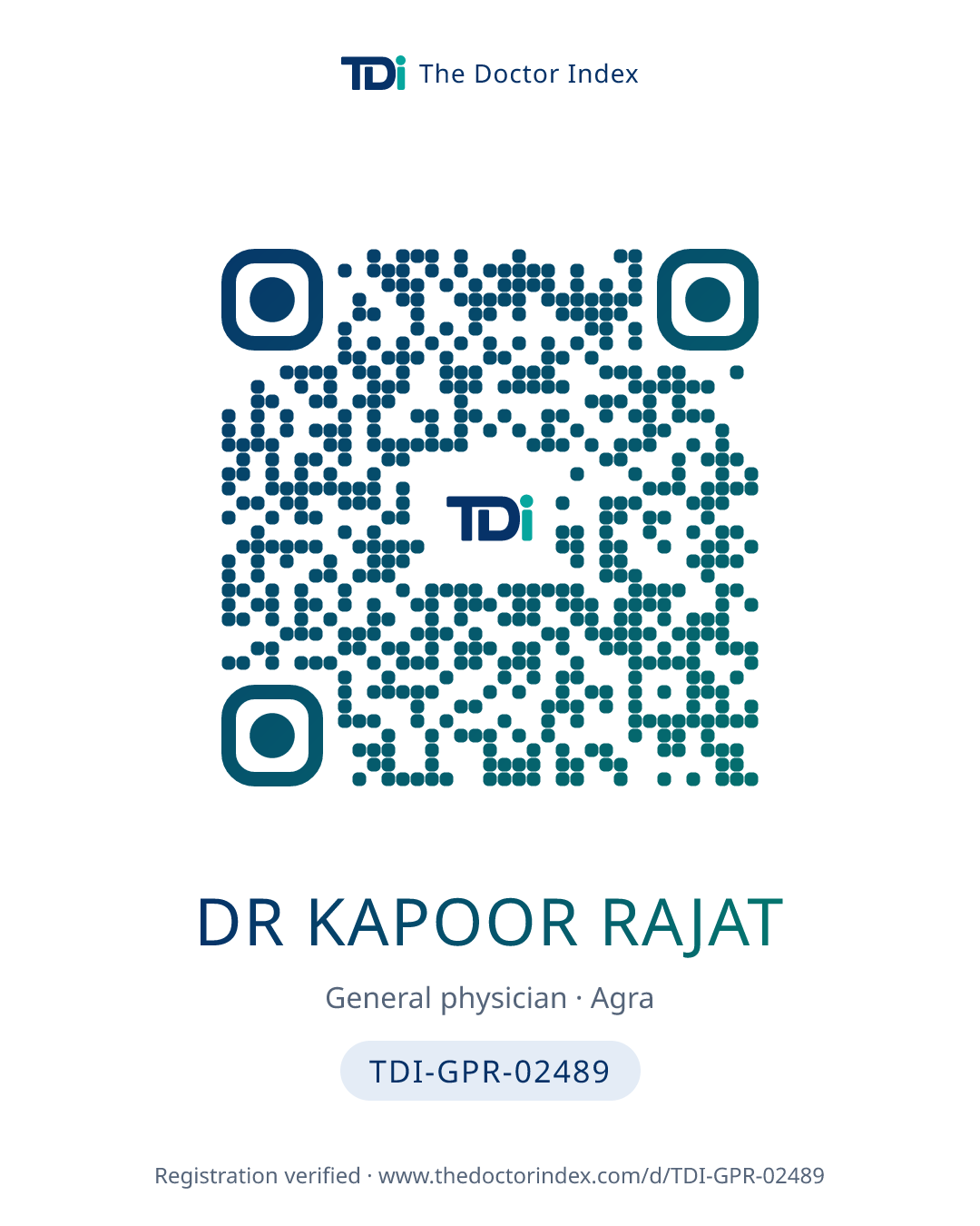 QR card for Dr Kapoor Rajat, TDI-GPR-02489