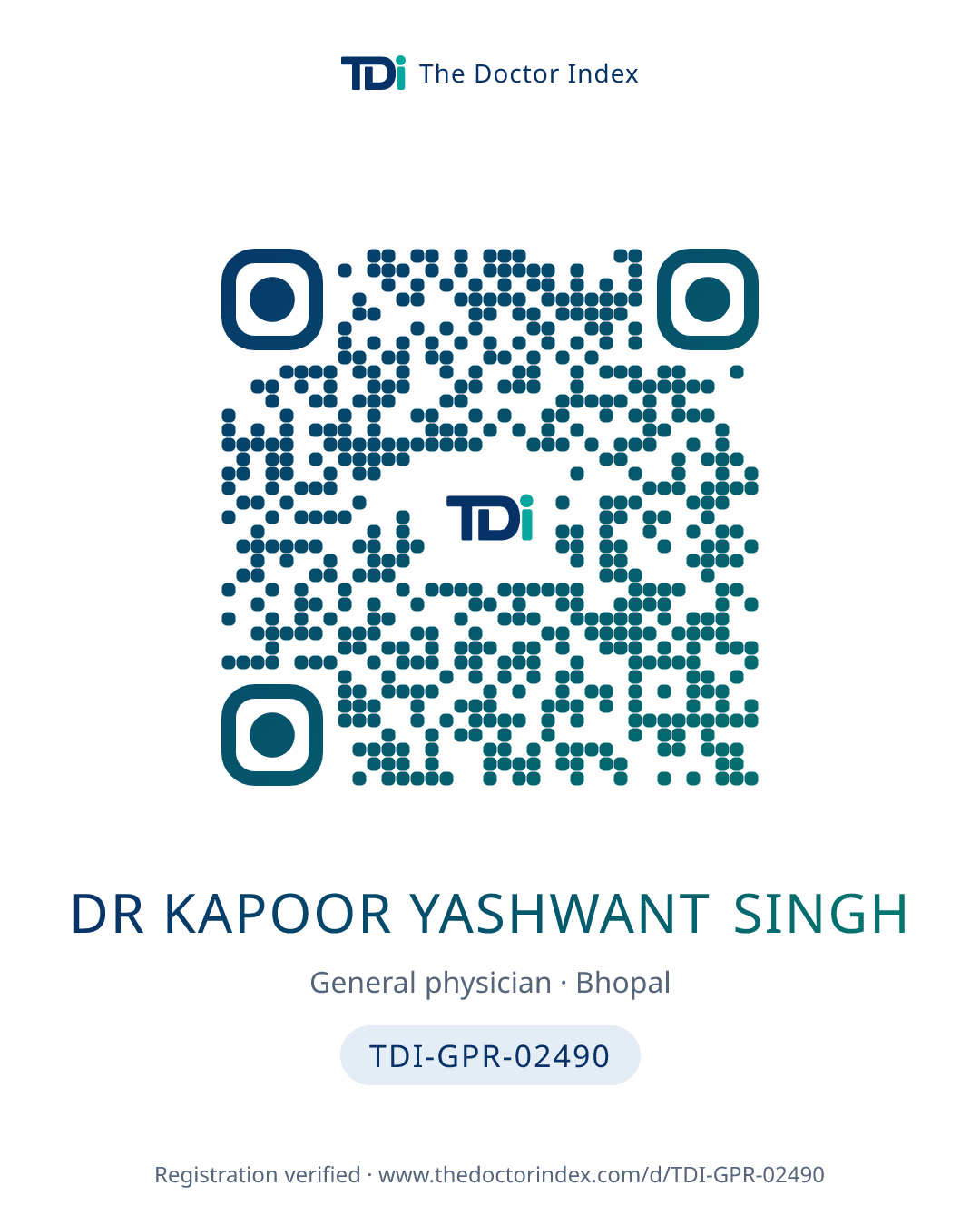 QR card for Dr Kapoor Yashwant Singh, TDI-GPR-02490