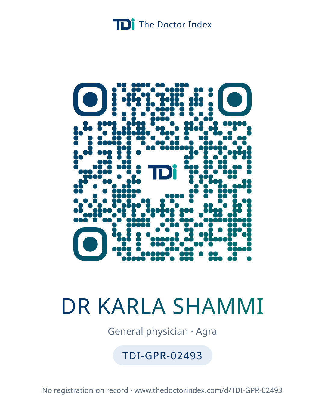 QR card for Dr Karla Shammi, TDI-GPR-02493