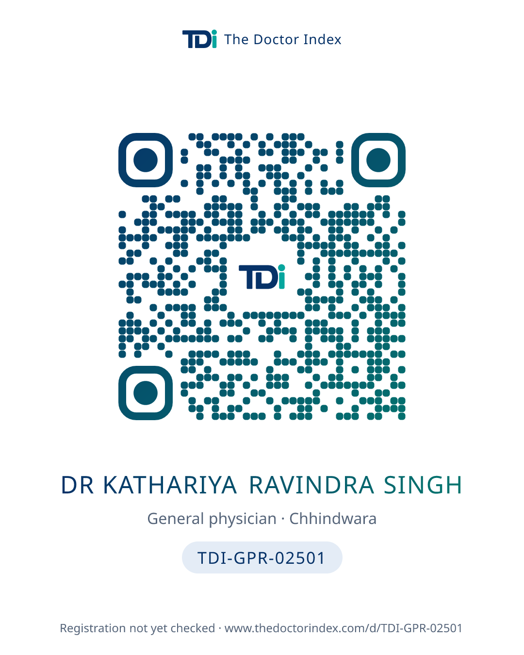 QR card for Dr Kathariya Ravindra Singh, TDI-GPR-02501