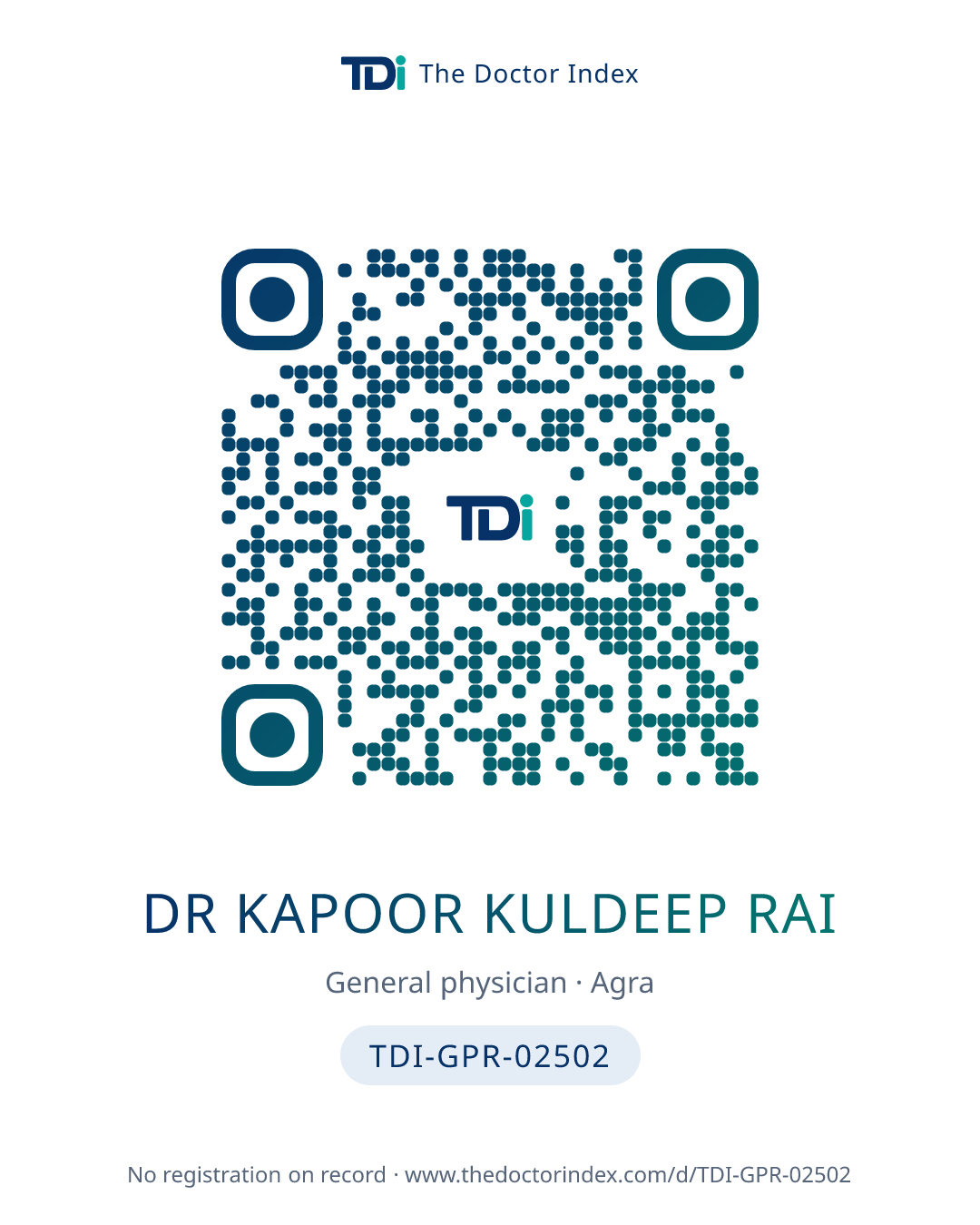 QR card for Dr Kapoor Kuldeep Rai, TDI-GPR-02502
