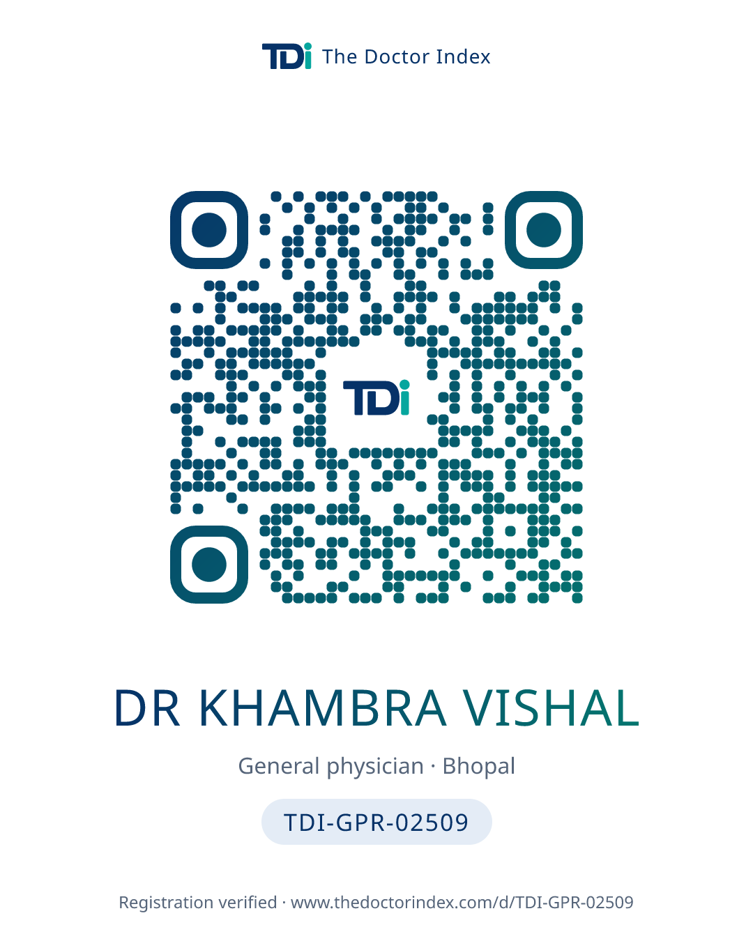 QR card for Dr Khambra Vishal, TDI-GPR-02509