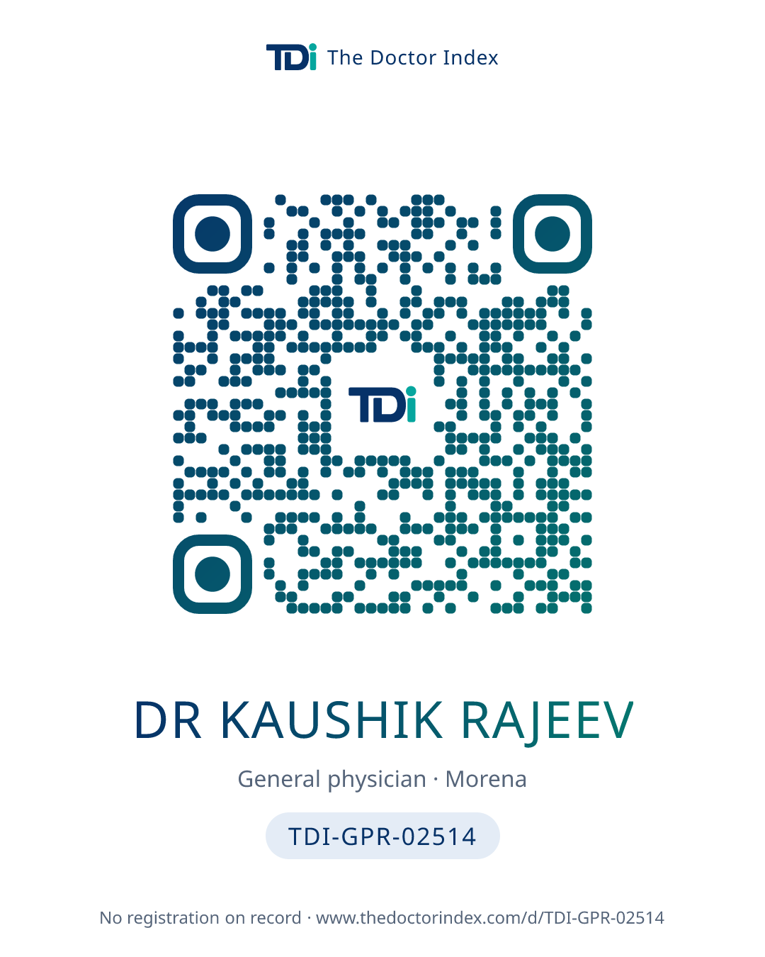 QR card for Dr Kaushik Rajeev, TDI-GPR-02514