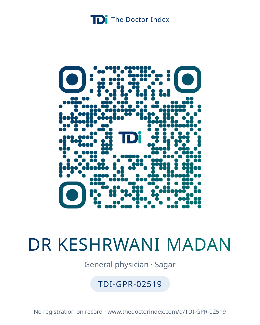 QR card for Dr Keshrwani Madan, TDI-GPR-02519