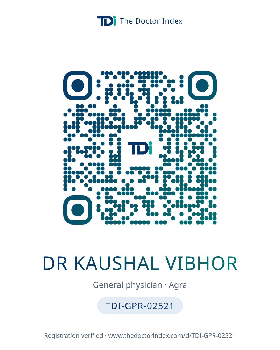 QR card for Dr Kaushal Vibhor, TDI-GPR-02521