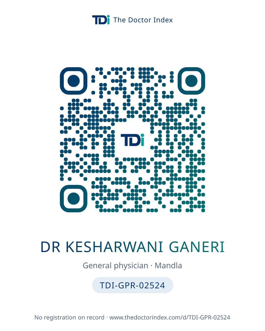QR card for Dr Kesharwani Ganeri, TDI-GPR-02524