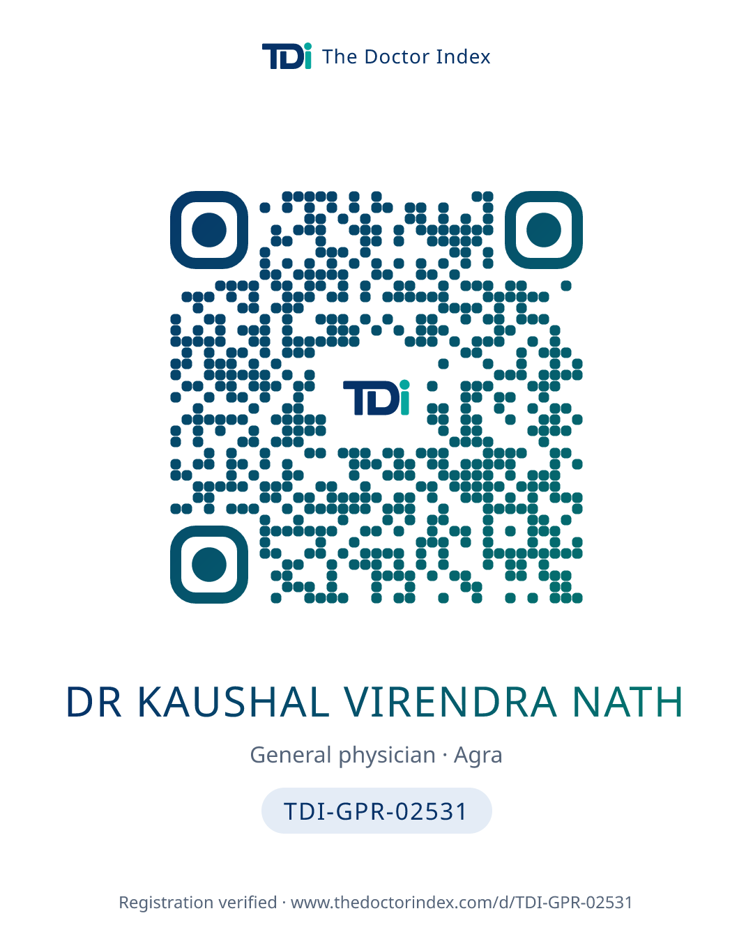 QR card for Dr Kaushal Virendra Nath, TDI-GPR-02531