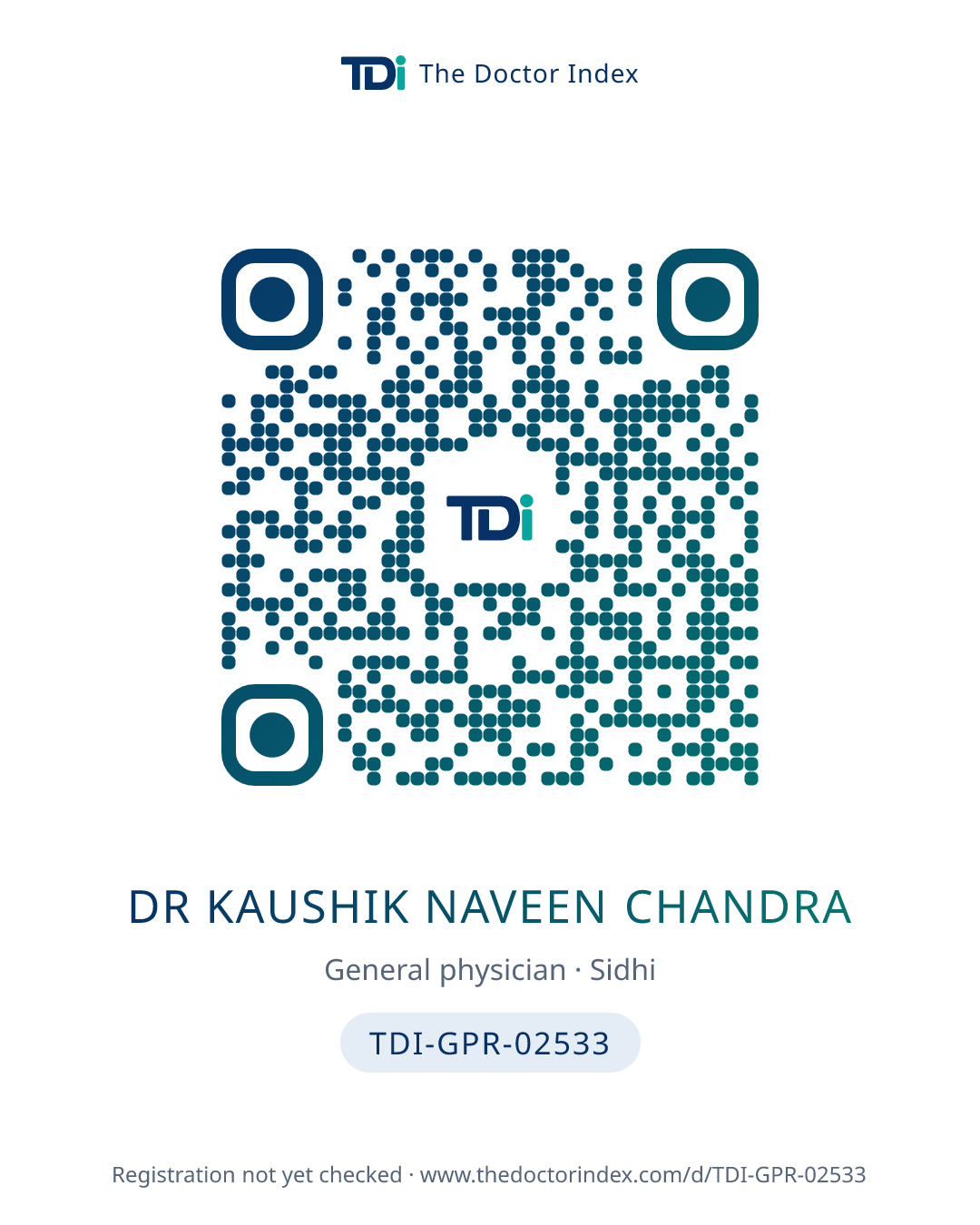 QR card for Dr Kaushik Naveen Chandra, TDI-GPR-02533