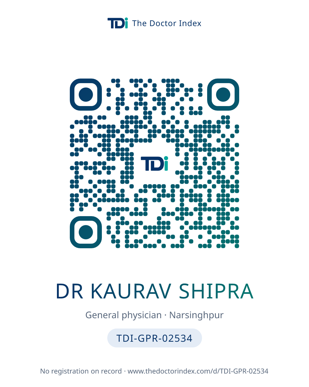 QR card for Dr Kaurav Shipra, TDI-GPR-02534