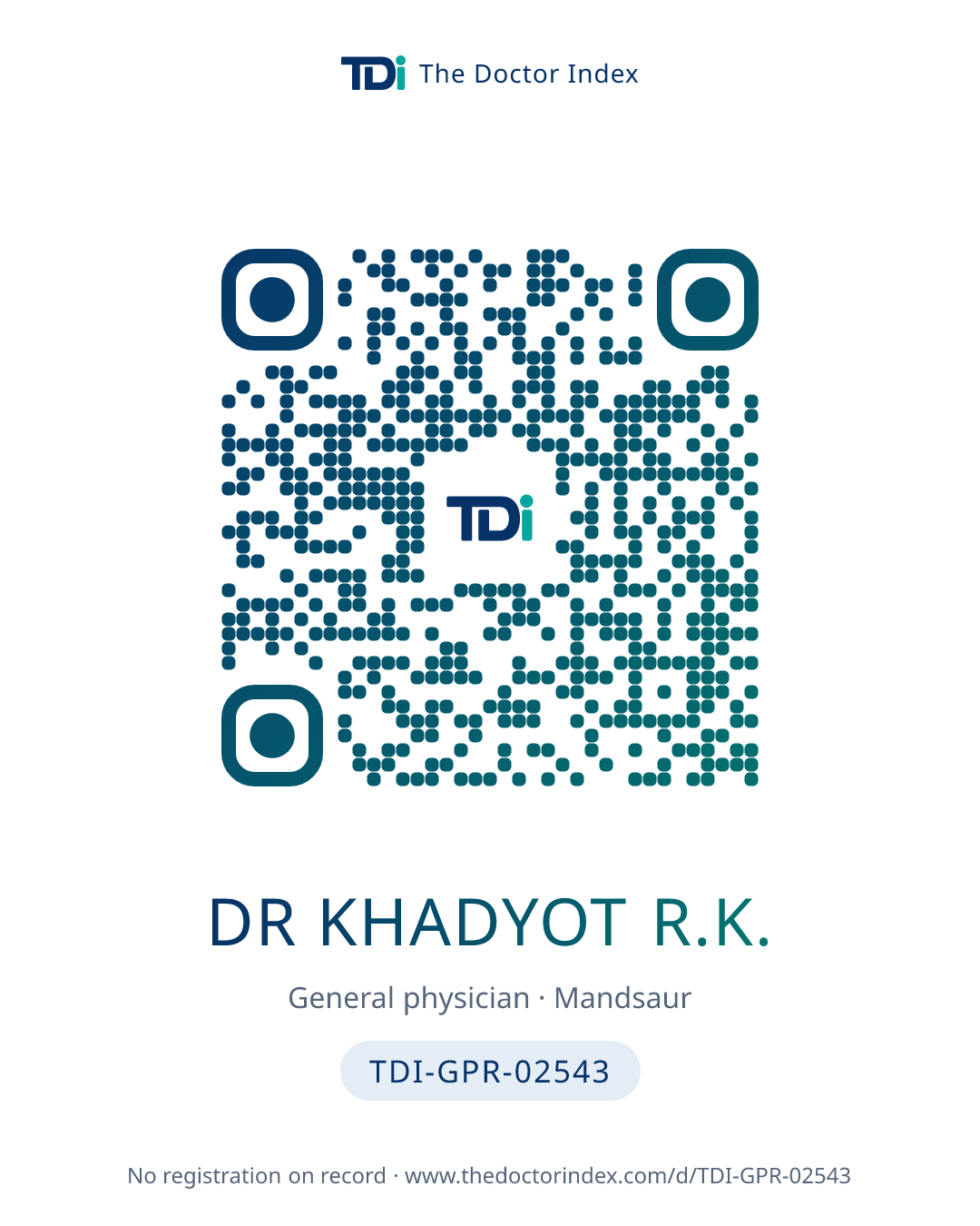 QR card for Dr Khadyot R.K., TDI-GPR-02543