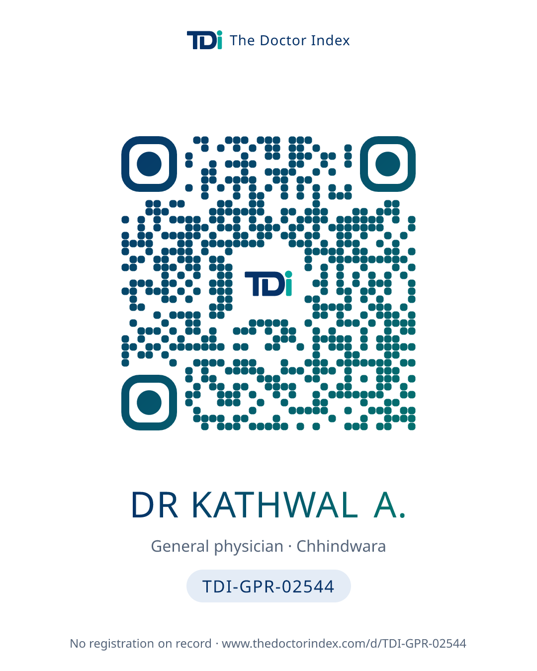 QR card for Dr Kathwal A., TDI-GPR-02544