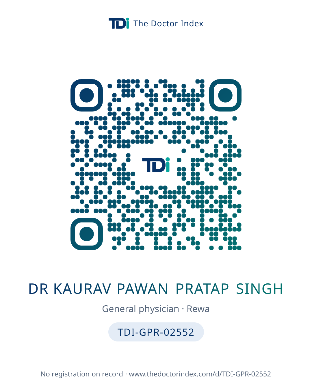QR card for Dr Kaurav Pawan Pratap Singh, TDI-GPR-02552