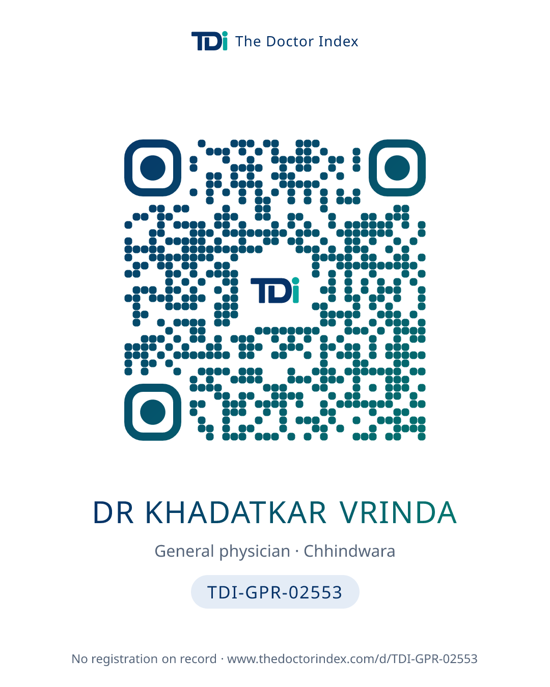QR card for Dr Khadatkar Vrinda, TDI-GPR-02553