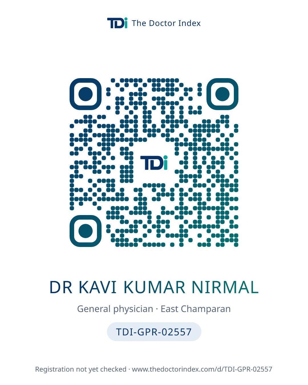 QR card for Dr Kavi Kumar Nirmal, TDI-GPR-02557