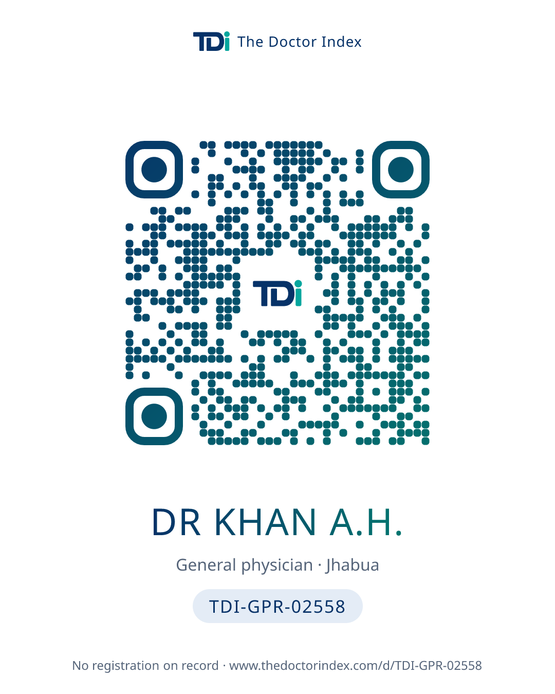 QR card for Dr Khan A.H., TDI-GPR-02558