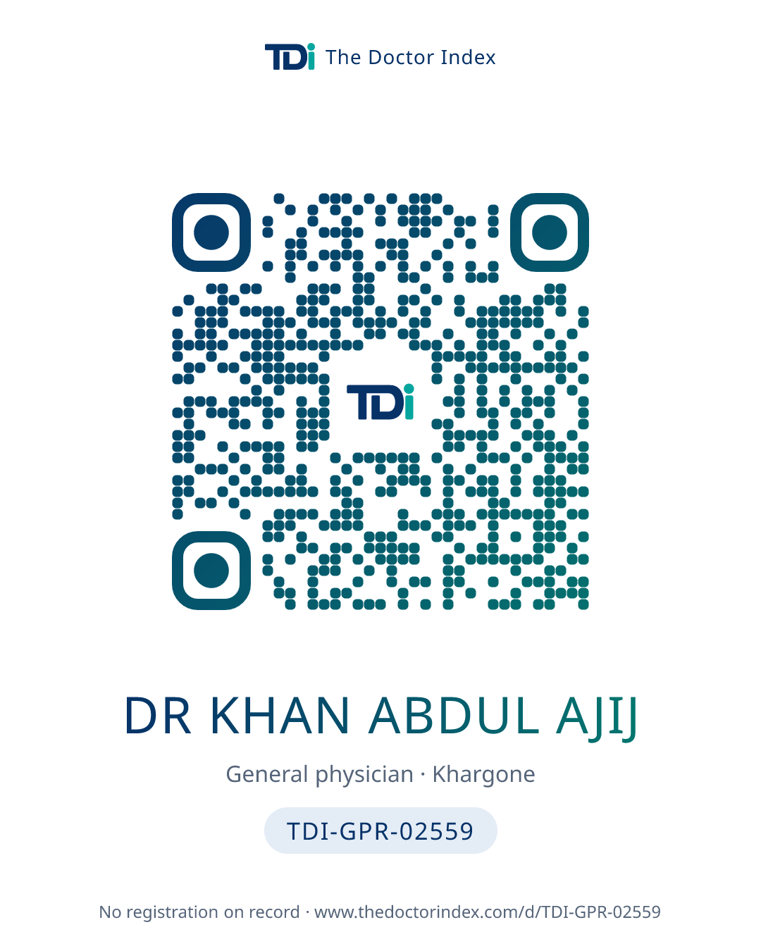 QR card for Dr Khan Abdul Ajij, TDI-GPR-02559