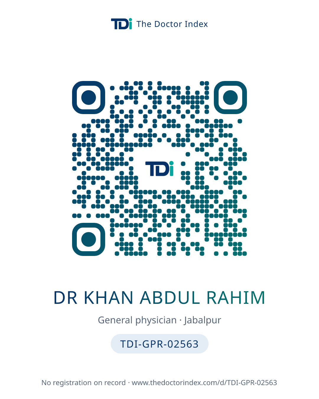QR card for Dr Khan Abdul Rahim, TDI-GPR-02563