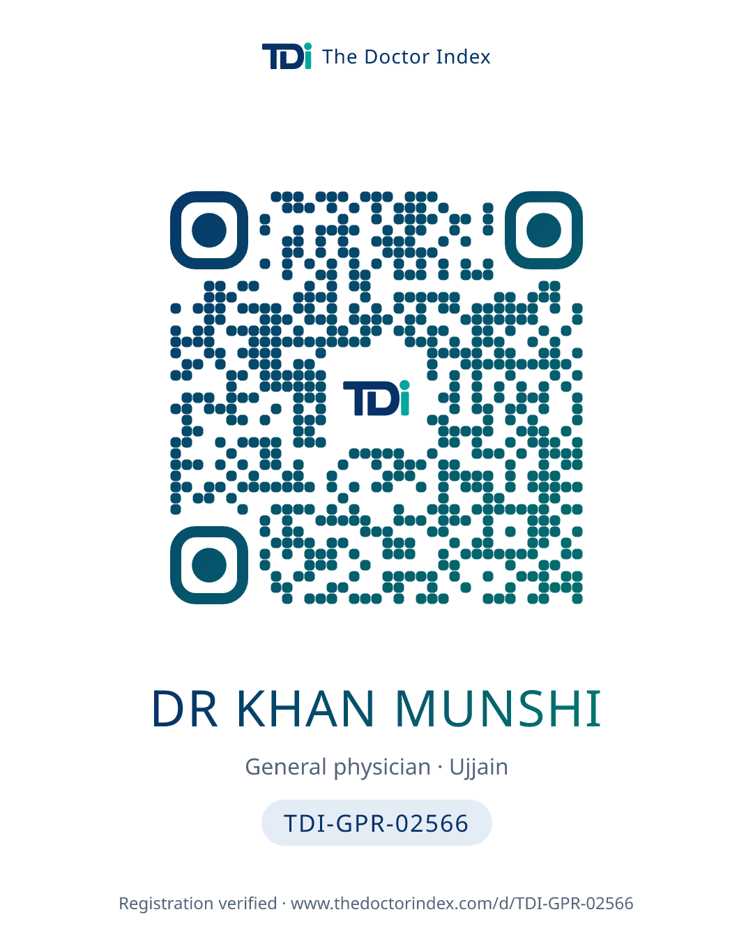 QR card for Dr Khan Munshi, TDI-GPR-02566