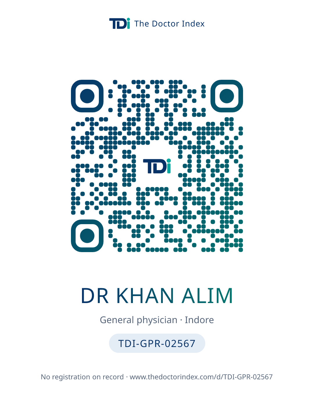 QR card for Dr Khan Alim, TDI-GPR-02567