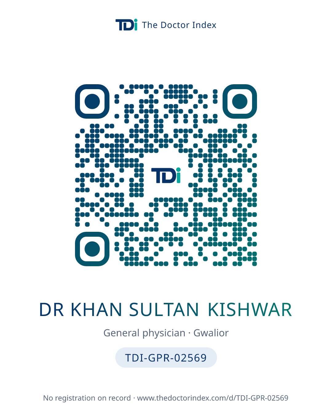 QR card for Dr Khan Sultan Kishwar, TDI-GPR-02569