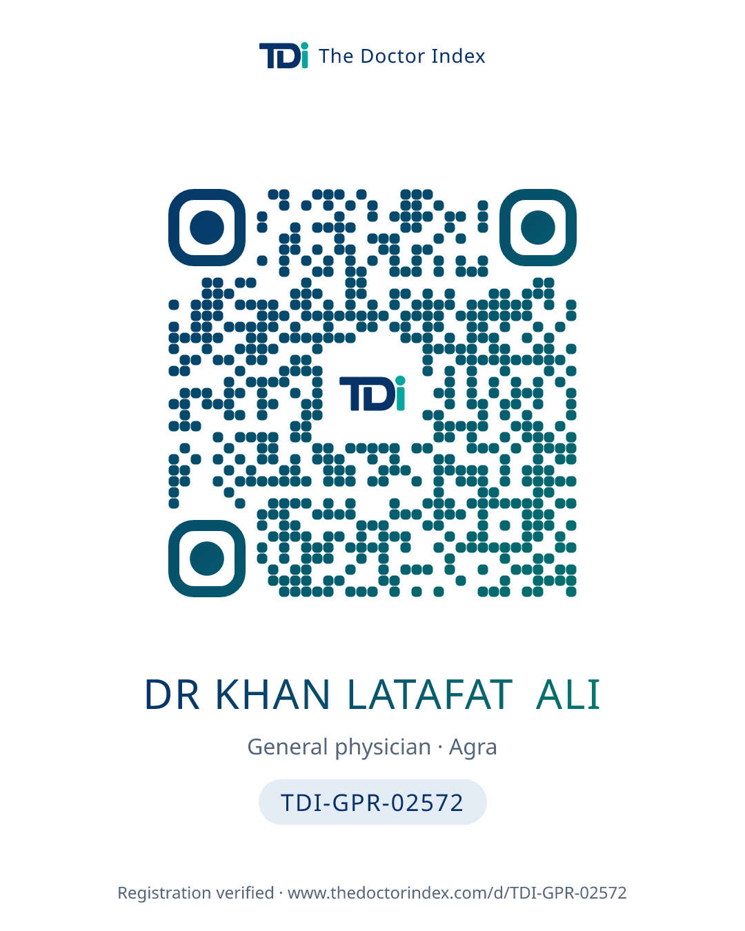 QR card for Dr Khan Latafat Ali, TDI-GPR-02572