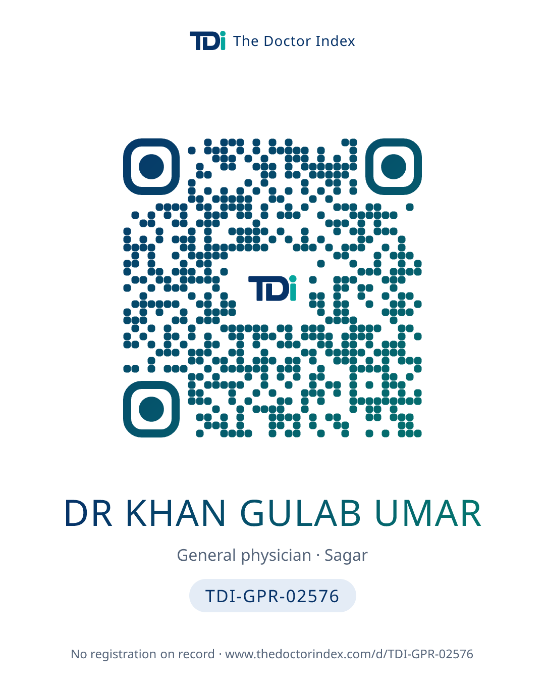 QR card for Dr Khan Gulab Umar, TDI-GPR-02576