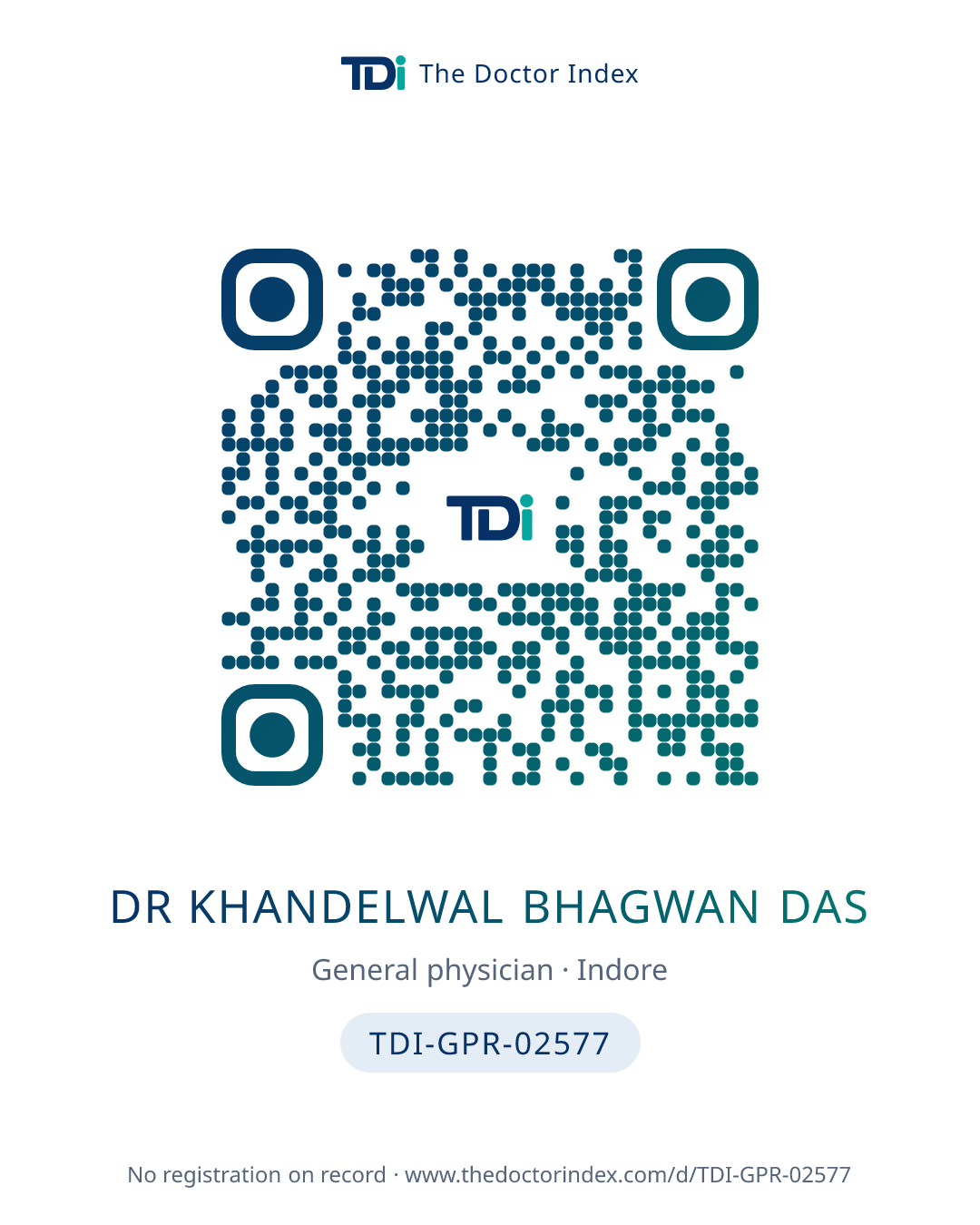 QR card for Dr Khandelwal Bhagwan Das, TDI-GPR-02577